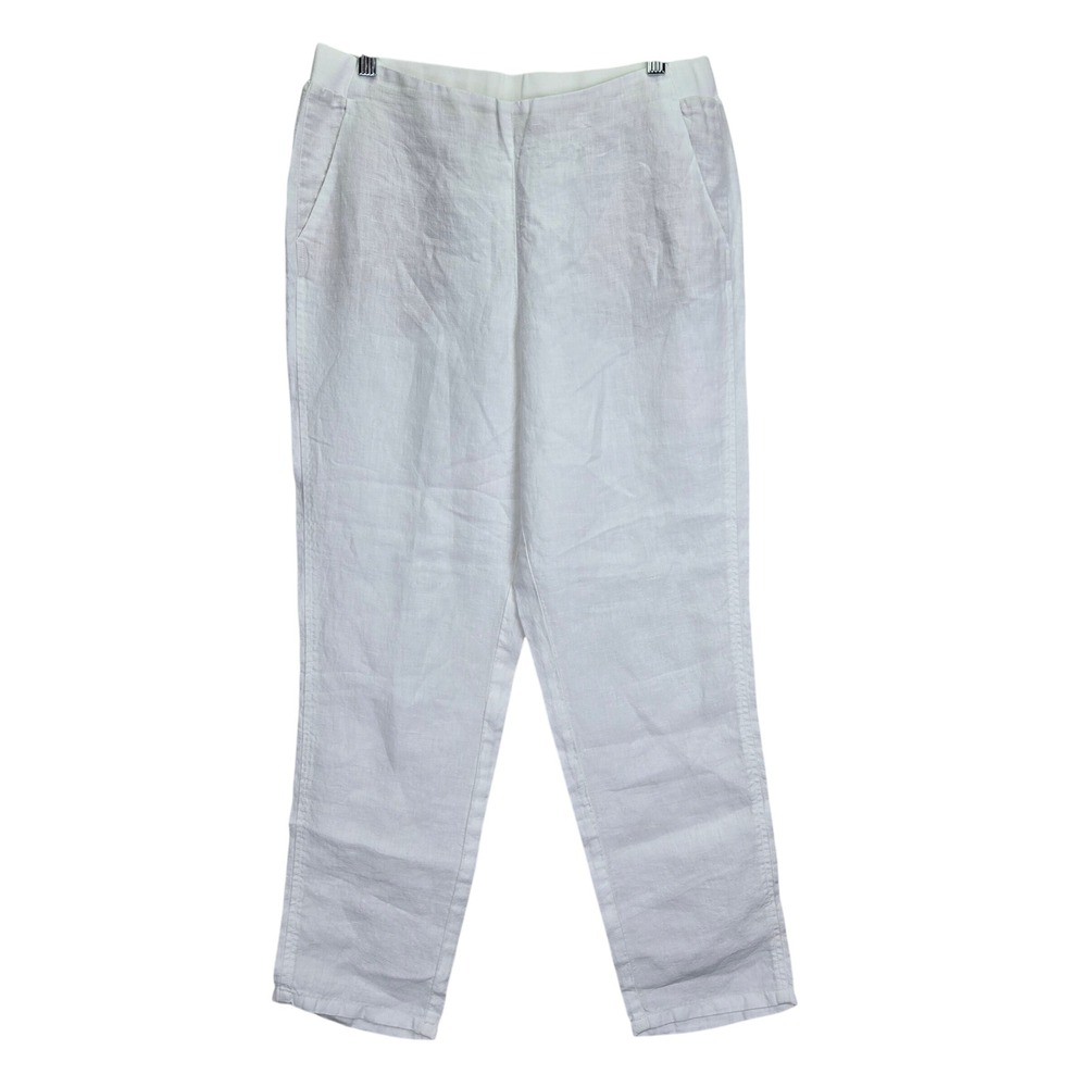 J Jill Womens White‎ Linen Blend Cropped Pull On Pants Beach Minimalist Casual